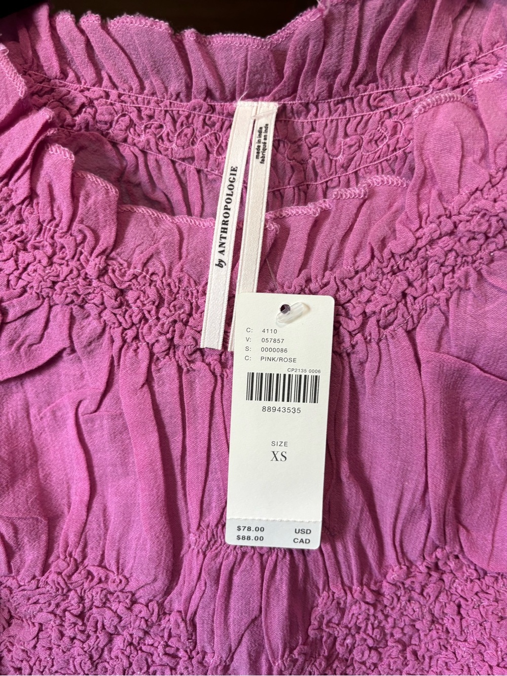 By Anthropologie Pink Textured Smocked Tank NWT | XS - Picture 2 of 6